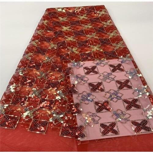 High Quality African Lace Fabric Net 2020 red/gold French Lace Fabric Tulle With Sequins Nigerian Lace Fabric For Wedding Dress
