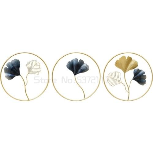 Iron ginkgo leaf light luxury wall hanging living room bedside background wall pendant porch wall decoration