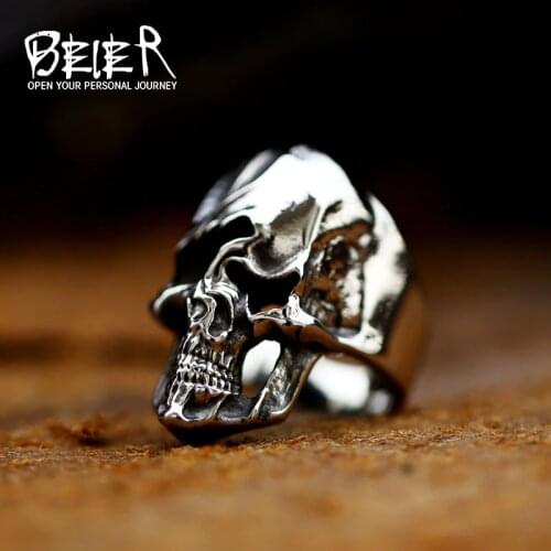 BEIER Wholesale Classic Mysterious Portrait Retro Pattern Skull Rings For Man Twisted Skull Ring Jewelry BR8-769