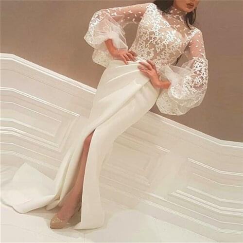 High Neck Mermaid Prom Dresses Split Side Formal Evening Party Gowns Middle East Dubai Custom Made Vestidos De Festa Fashion