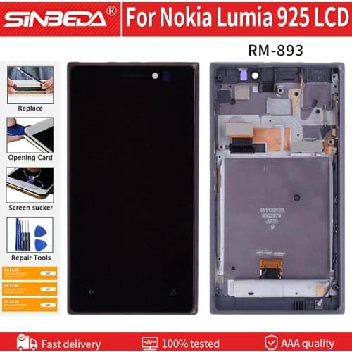 Sinbeda LCD For Nokia Lumia 925 Original LCD Display Touch Screen 4.5 inch Digitizer Assembly Replacement With Frame Free Tools