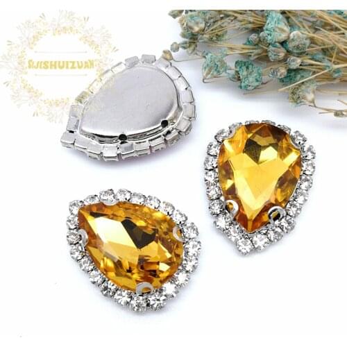 Golden yellow DR Drill side chain Crysta Glass Sewing Rhinestones with Claw DIY Womens Shose and Wedding Dresses