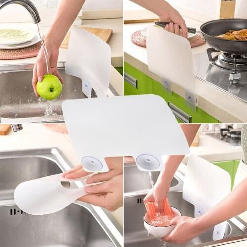 1pc Double Suction Cup Splash Guards Repeatable Kitchen Sink Flap Water Baffle Dish Fruit Vegetable Washing Anti-water Board
