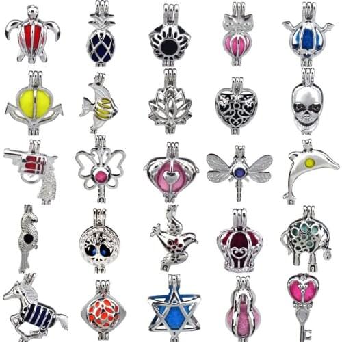 1pc Silver Horse Carriage Elephant Heart Pearl Bead Cage Essential Oil Diffuser Locket for Pendant Jewelry Making Oyster Pearl