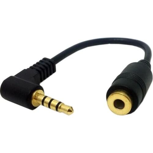 100pcs 90 degree right angled 3.5mm 4 poles short Audio Stereo Male to Female Extension Cable angle 10cm Black