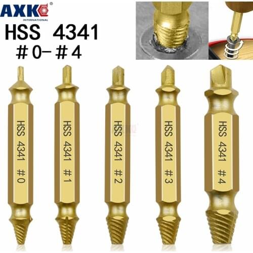 5pcs 1 box Screw Remover Damaged Screwdriver Set Broken Bolt Screws Remover Screw Deburrer Titanium Plated Screw Extractor