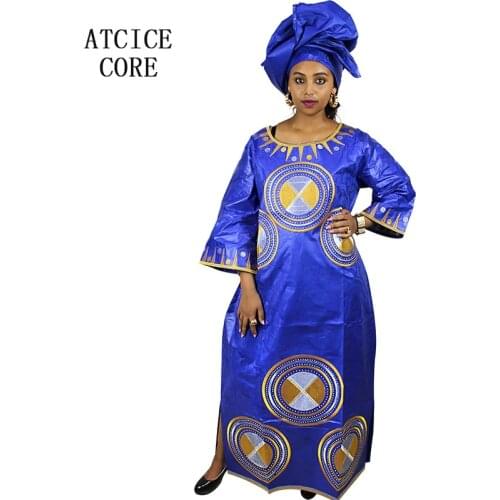 African dresses for women fashion design new african bazin embroidery design long dress with scarf two pcs one set LA001