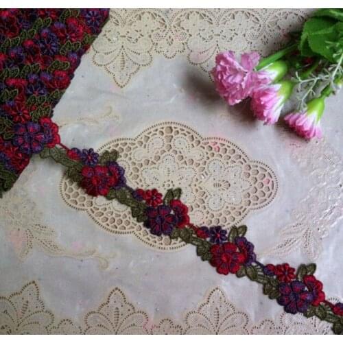 Free shipping 3 Meters/lot 4cm Width Export Quality Antique Red Embroidery Lace Trim for Bridal Wedding Gown Costume Design