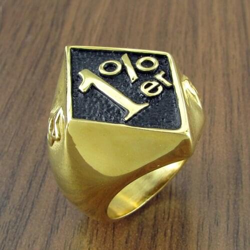 Free Shipping Gothic Gold-Color Plated Black Oil 316L Stainless Steel 1% er Biker Ring Mens one Percent Letter Biker Rings