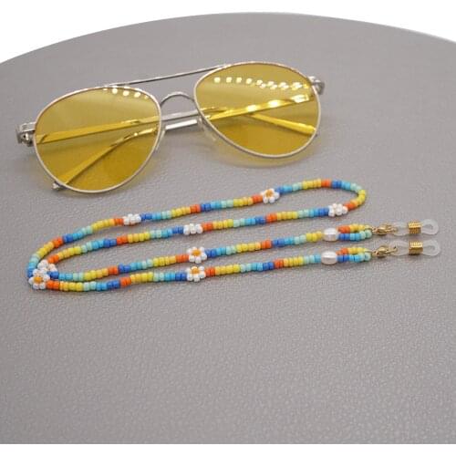 Go2Boho Chain for Glasses Holder Summer Jewelry Women Rainbow Daisy Necklaces Flowers Beaded Sunglasses Chains Lanyard Straps