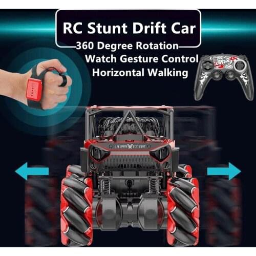 Watch Gesture Control 4WD Stunt Drift Car Multi-terrain In Situ Rotation Rock Crawler Sideway Horizontal Walking RC Climbing Car
