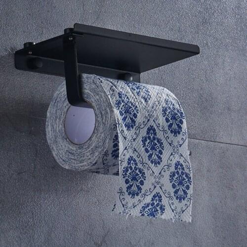 Bathroom Toilet Paper Holders Black Aluminum Towel Holder And Phone Holder Wall Mount Toilet Paper Holder Bathroom Hardware