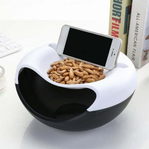 Bowl Double Layer Dry Fruit Containers Snacks Seeds Storage Box Garbage Holder Plate Dish Organizer With Phone Holder #20