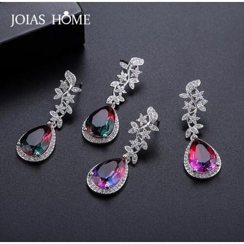 JoiasHome Water Drop Earrings for Women Charms Silver 925 Jewelry Gemstone Color Zircon Luxury Female Party Ear-drops Wholesale