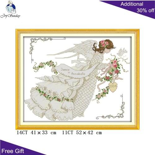 Joy Sunday Wedding Angel Home Decor C401 14CT 11CT Counted and Stamped Flowery Wedding Dress Embroidery DIY Cross Stitch kits