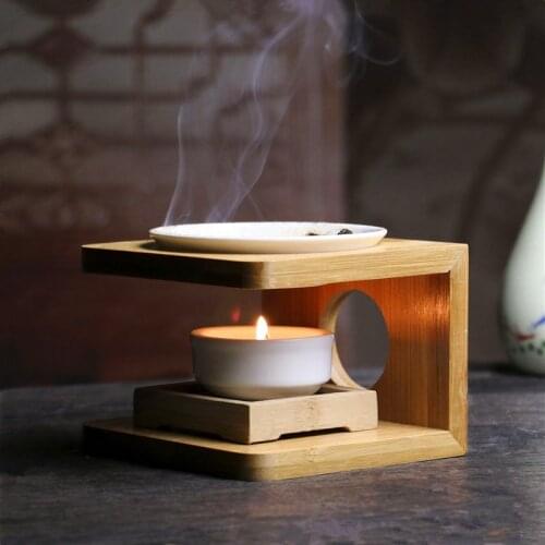 Creative Incense Burner with Bamboo Frame Essential Oil Lamps Candle Holder Yoga Censer Aroma Burner Home Night Light Decor