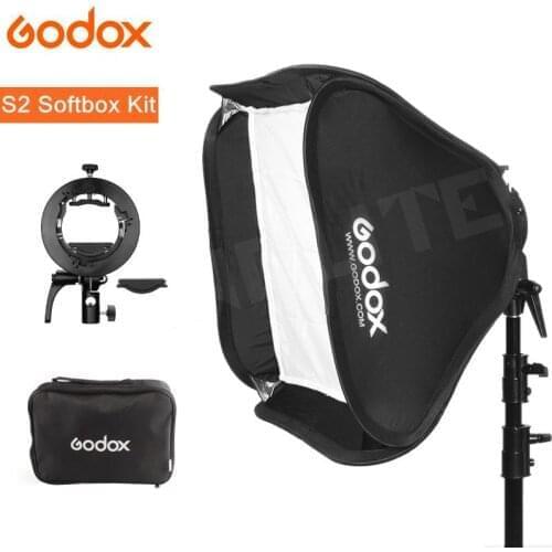 Godox S-Type Bracket Bowens S2 Mount Holder + Softbox with Bowens Mount for Canon Nikin Godox V1 TT685 V860II AD200 AD400PRO Fla