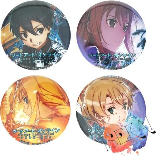 Sword Art Online Anime Badge SAO Kirito Kirigaya Kazuto Yuuki Asuna Alice Eugeo Metal Badge Brooch Pins Japanese Anime