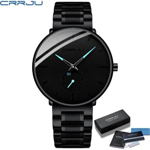 Men Stainless Steel Watches CRRJU Mens Fashion Luxury Minimalist Wrist Watch Waterproof Sport Watch for Men Relogio Masculino