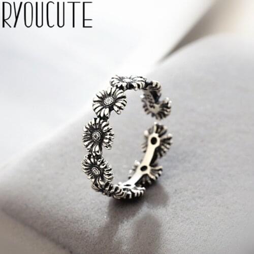 Luxury Brand Sunflower Flower Rings For Women Wedding Engagement Charm Knuckle Rings Men Vintage Jewelry Romantic Party Gift