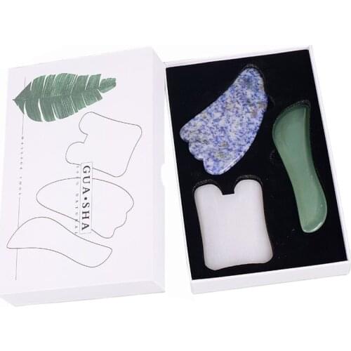 3 pcs Mix Gua Sha Tool Box Set Face Care Massager Scraping Natural Stone Gemstone Jade Lifting Healing Beauty Body massage Tools