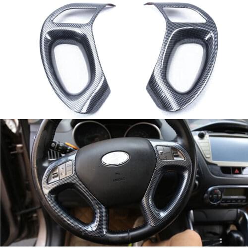 For HYUNDAI IX35 2010-2015 2PCS ABS Car STEERING WHEEL PANEL COVER BADGE INSERT TRIM DECAL CARBON FIBER STYLING ACCESSORIES