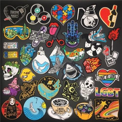 Fire Snake Whale Embroidery Patches for Clothing Diy Badges Iron on Patches Appliques Clothes Sticker Sewing Stripes