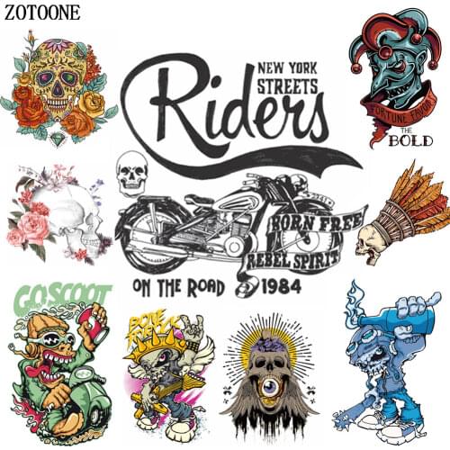 ZOTOONE Punk Rocky Skull Patches Applique Iron on Flower Patches for Clothing Motorcycle Heat Transfers for Clothes DIY Kid Gift