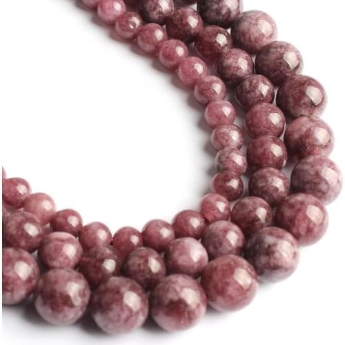 Natural Lepidolite Stone Beads Round Loose Spacer Beads For Jewelry Making DIY Bracelet Ear Studs Accessories 15'' 4/6/8/10/12mm