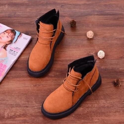 New female designer Martin boots short-tube snow boots lace-up warmth and non-slip ladies high-top leather shoes PU