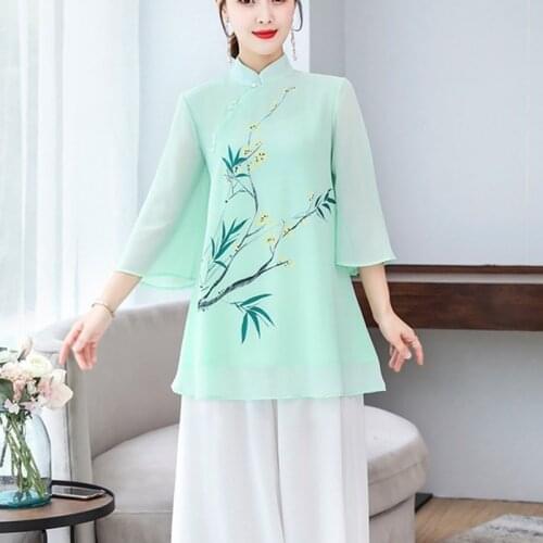 Chinese Style Clothing Women Blouses 2020 Vintage Long Shirt Coat Fairy Tai Chi Uniform Tang Suit Hanfu Cheongsam Top 11644