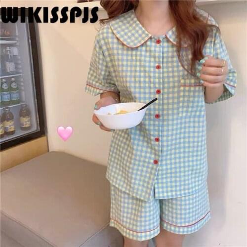 Pajama Womens Summer Suit Short Sleeve Shorts Lattice Casual Student Home Wear Two Piece Set Summer Pajamas for Teen Girls
