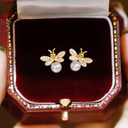 Bee Shape Gold Plated Earrings Mountings Findings Settings Jewelry Parts Fittings Accessories for Pearls Coral Agate Jade Beads