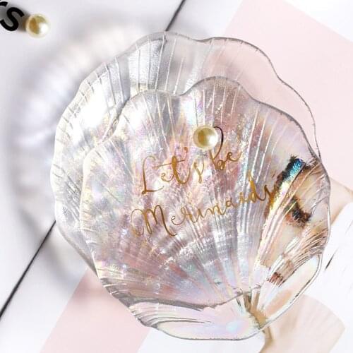 Rainbow Crystal glass shell dinner plate fruit salad bowl dessert cake plate dishes Small Jewelry Storage Tray home decoration