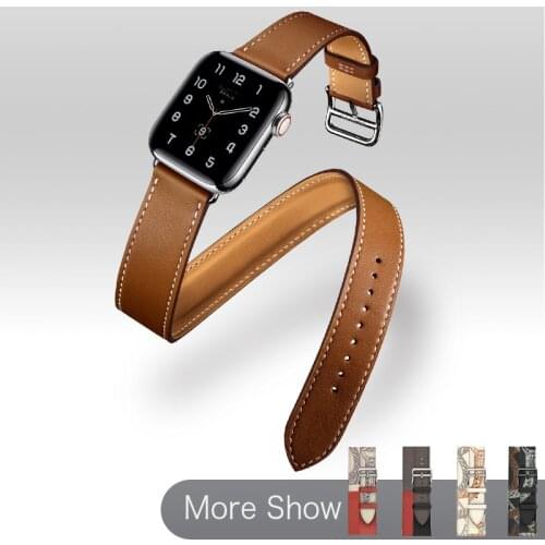 Luxury Genuine Leather Band For Apple Watch Series SE 6 5 4 3 Watchband Double Tour Watch Bracelet For Apple Watch 38/42/40/44mm