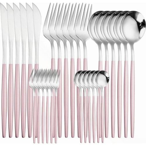 Pink Cutlery Set Stainless Steel Tableware Kitchen Set Dinnerware Knife Spoon Fork Dinner Set Complete Eco Friendly Flatware