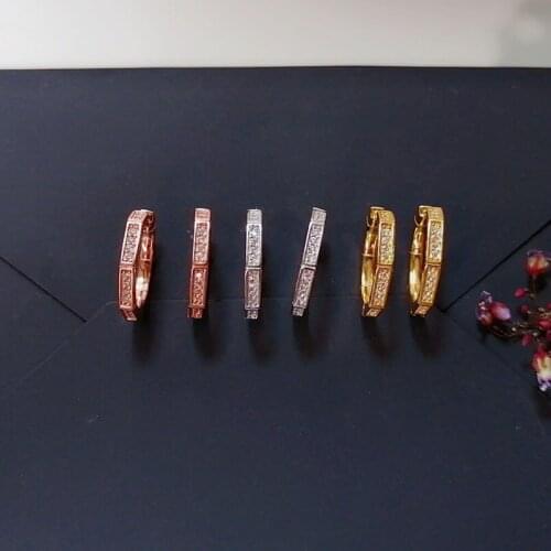 SLJELY Pure 925 Sterling Silver Yellow Rose Gold 3 Colors Geometric Octagonal Hoop Earrings Cubic Zirconia Women Fashion Jewelry