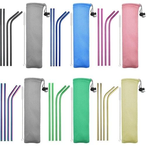 Hot Sale 6pc Drinking Straws Reusable Straws 304 Stainless Steel Metal Straws Portable Travel Straws Colorful Straws With Brush