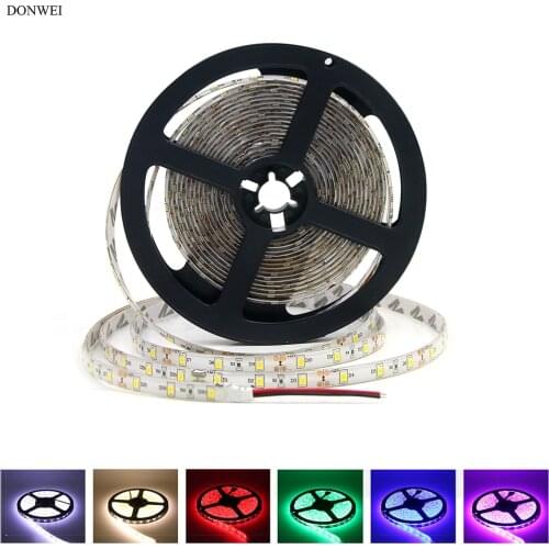 DONWEI DC12V 5M 3528 SMD LED Strip 5m/lot 60LEDs/m Waterproof Flexible LED Light Warm white Cool white Red Blue Yellow Green