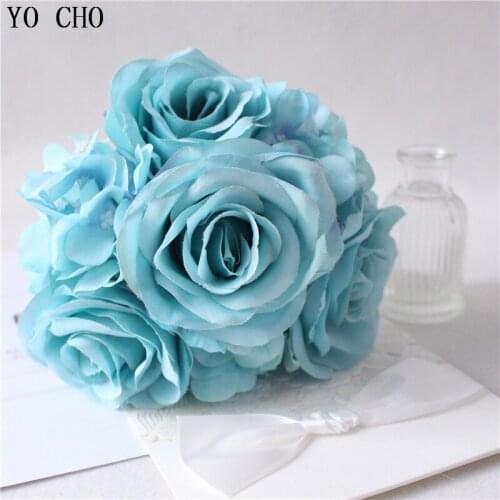 YO CHO Small Artificial Rose Silk Flowers Red Wedding Faux Flowers for Home Living Room Decoration Fake Hydrangea Craft Flowers