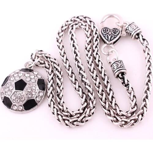 Wheat Link Chain Pendant Necklace For Women Soccer Shape Design Charm With Crystals Sporty Style Jewelry Zinc Alloy Dropshipping