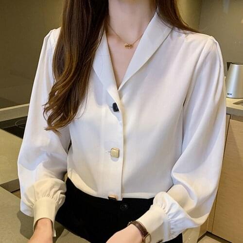 Blouse Women Blusas Mujer De Moda 2021 Long Sleeve White Blouse Women Blouses Shirts Top V-neck Office Chiffon Blouse Shirt D390