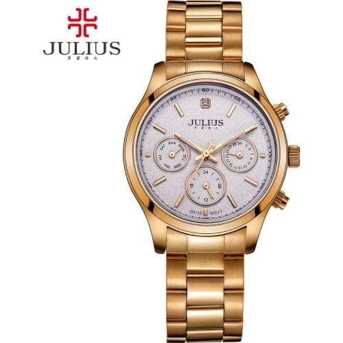 Julius Brand Women Silver Rose Gold Full Stainless Steel Chronograph Watch Casual Fashion Dress Montre Femme Waterproof JA-946