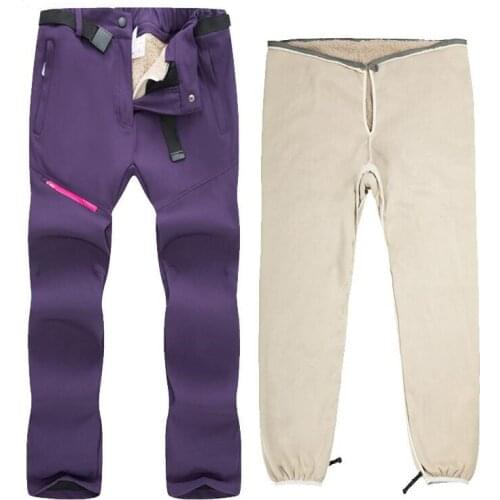 Women Ski Thick Windproof Warm Fleece Liner Removable Sports pant Winter Outdoor Hiking Skiing Trousers plus size 4XL