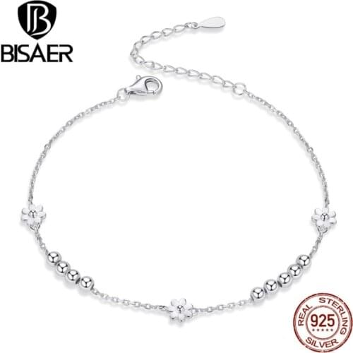 Daisy Bracelets BISAER 925 Sterling Silver Flower Women Chain Bracelets for Women Sterling Silver Jewelry ECB146