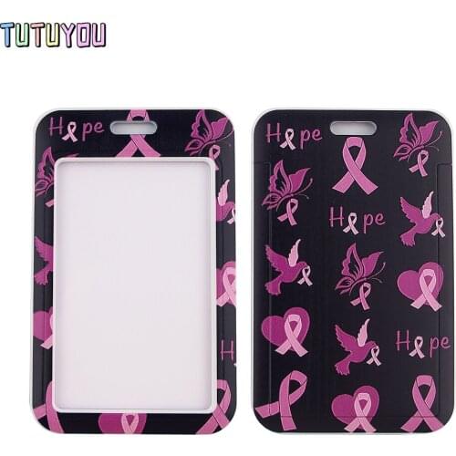 1pc PC2565 Breast Cancer Prevention Lanyard Card ID Holder Car KeyChain ID Card Pass Gym Mobile Phone Badge Kids Key Ring Holder