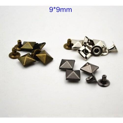 100 Set 9*9mm Pyramid Rapid Rivet Stud For Leather Crafts,Silver / Bronze / Black Gunmetal,Punk Rock DIY Rivet For Bags