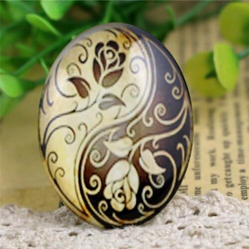 2pcs 30x40mm New Fashion Tai Chi Flower Handmade Photo Glass Cabochons Pattern Domed Jewelry Accessories Supplies-I3-09