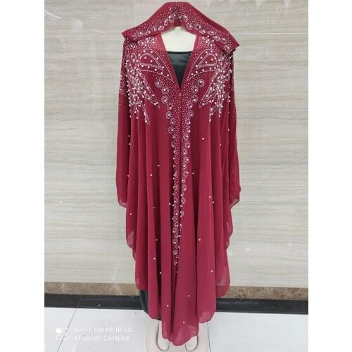 3colos 2021 New African Design Bazin Chiffon Long Stick Diamond Sleeve Dashiki Dress For Lady