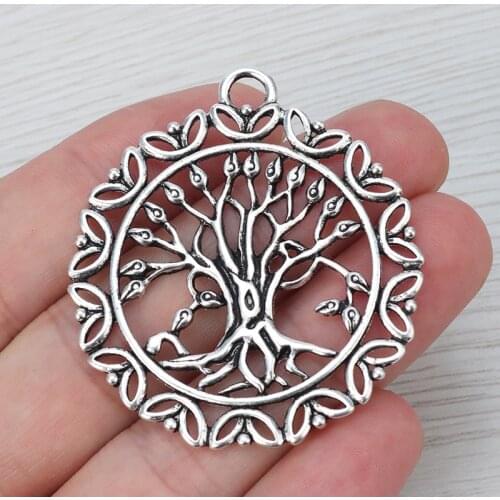 3 x Large Hollow Round Tree Charms Pendants for Necklaces Jewelry Making Findings 51x45mm